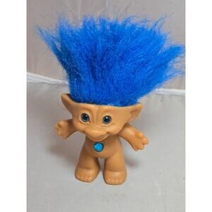Vintage Troll Doll Ace Novelty Co Blue Hair w/ Heart Jewel Figure 3"